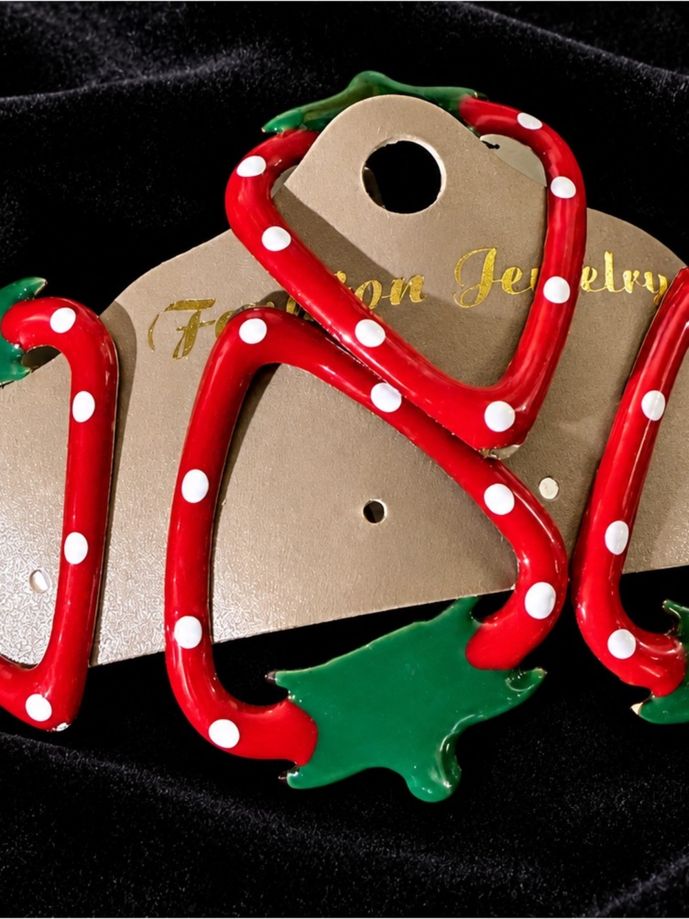 Strawberry Hair Clips Red with White Dots and Green Leaves